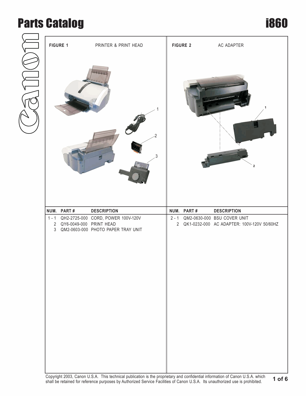 Canon PIXUS i860 Parts Catalog Manual-2